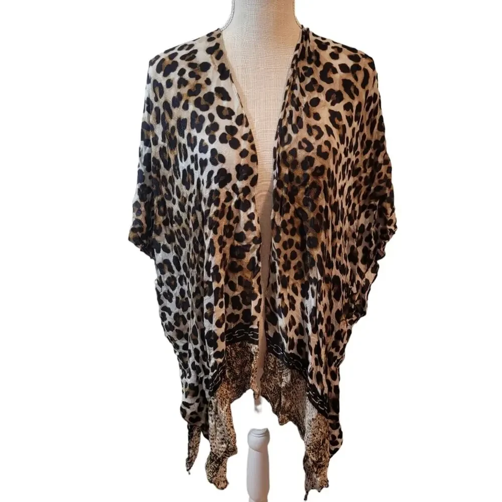 Chico’s Animal Print Leopard Fusion Ruana Wrap Kimono One Size NWT